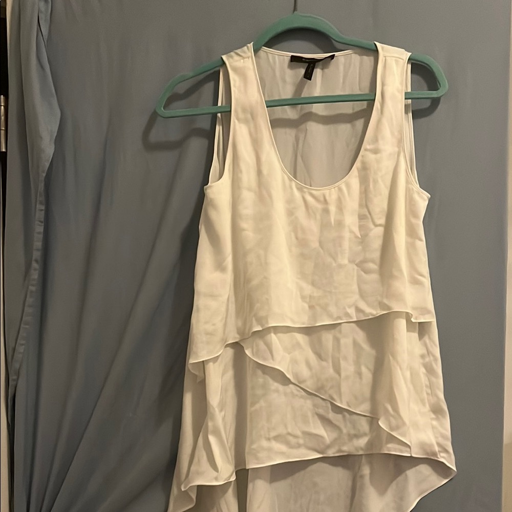 BCBGMaxAzria Cream Asymmetrical Tiered Tank Top